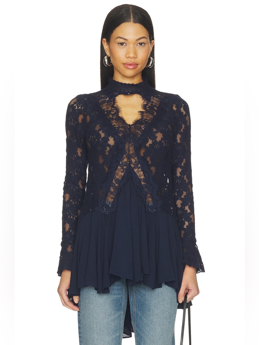 Free People First Crush Lace Tunic Dress in Deeper Iris